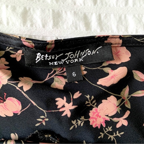 VTG 90s Y2K Betsy Johnson Silk Slip Dress Black Floral XS - Picture 11 of 15